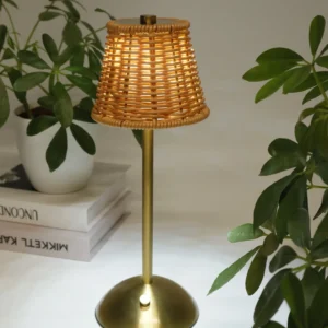 LED Gold lamp with Rattan Shade